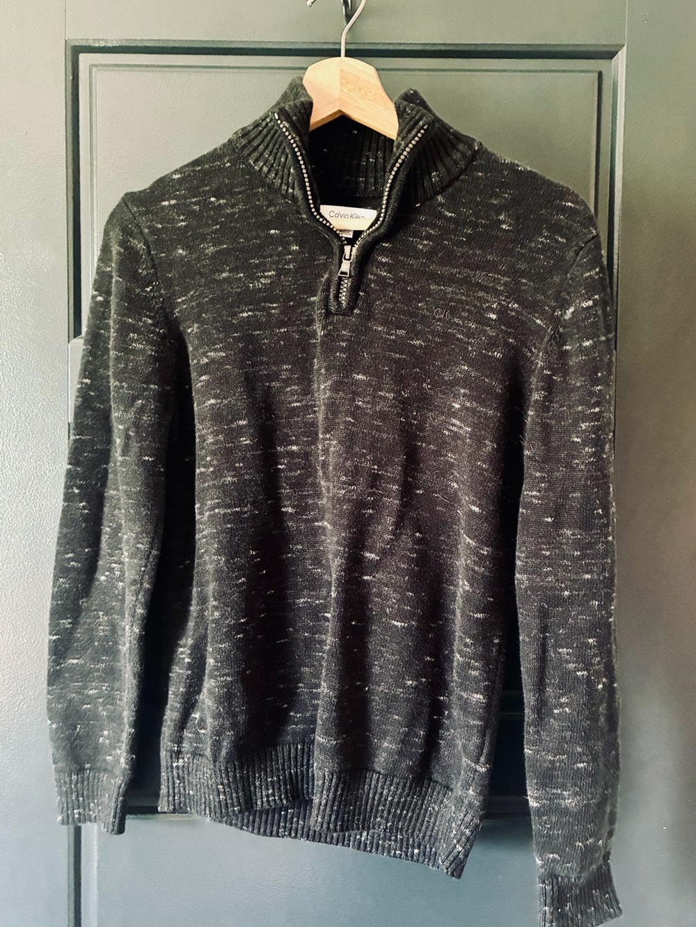 Calvin Klein Big Boy 14-16 Black Heather Zip-Neck Sweater